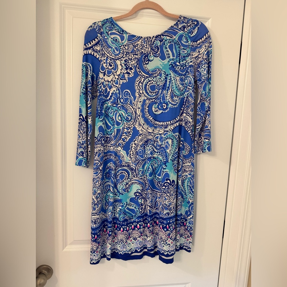 Lilly Pulitzer Blue Paisley Sheath Dress with 3/4 Sleeves